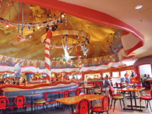 Circus McGurkus Cafe at Suess Landing in Universal Islands of Adventure is a quiet spot to take a break or have lunch.