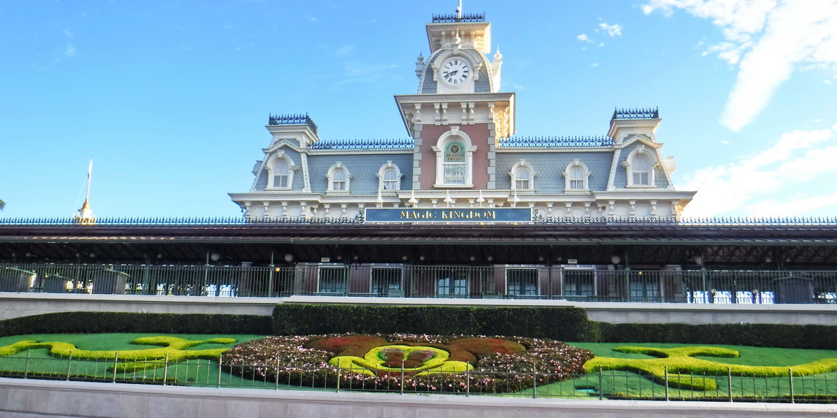 Magic Kingdom Train Station with Mickey Mouse Flower Garden