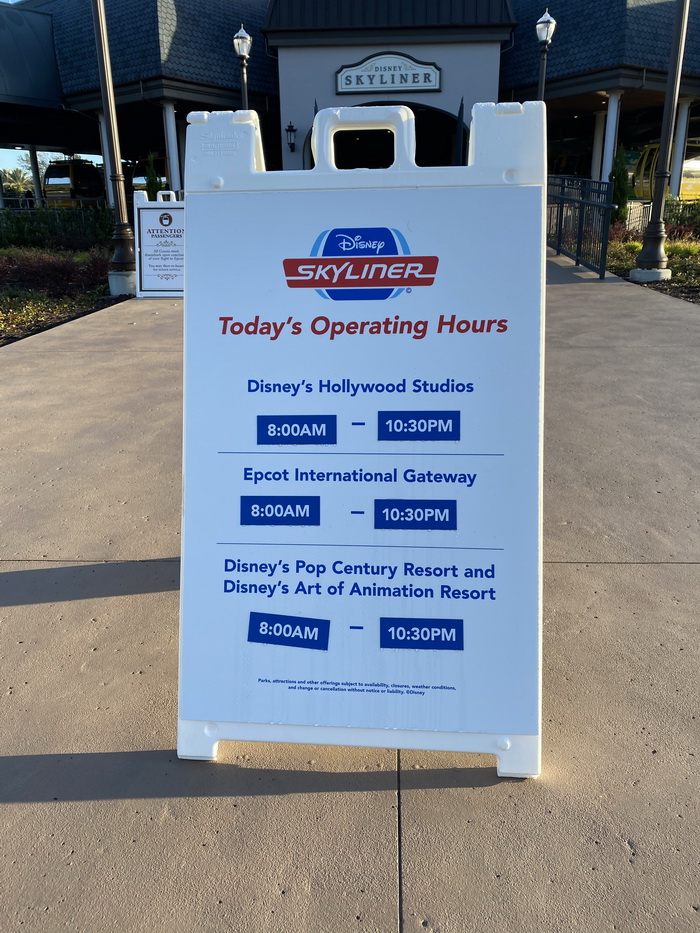 Check the Disney World app or the signs at the stations to get the Skyliner operating hours.