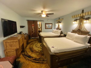 A pirate themed room at Caribbean Beach Resort at Disney World