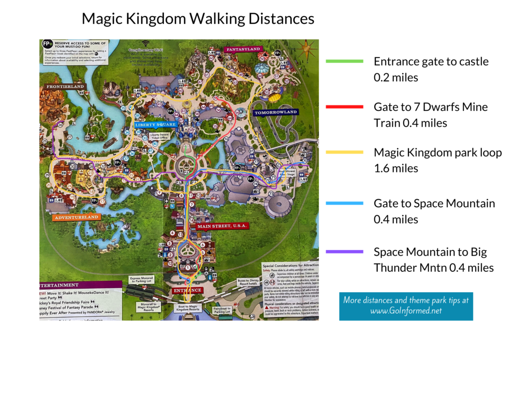 Magic Kingdom map with walking distances