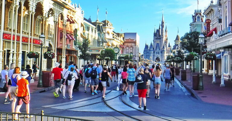 Walking into Disney World's Magic Kingdom