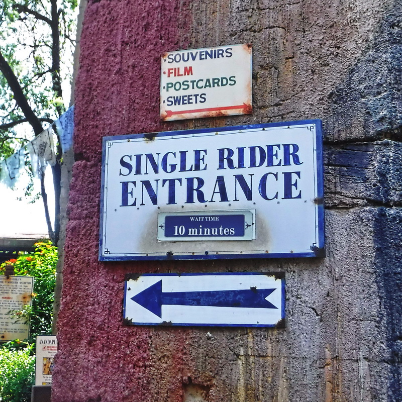 Single rider entrance sign at Disney World's Expedition Everest roller coaster.