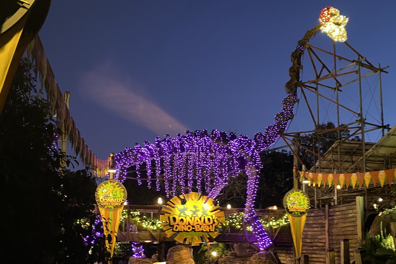 Christmas lights on Animal Kingdom park dinosaur skeleton