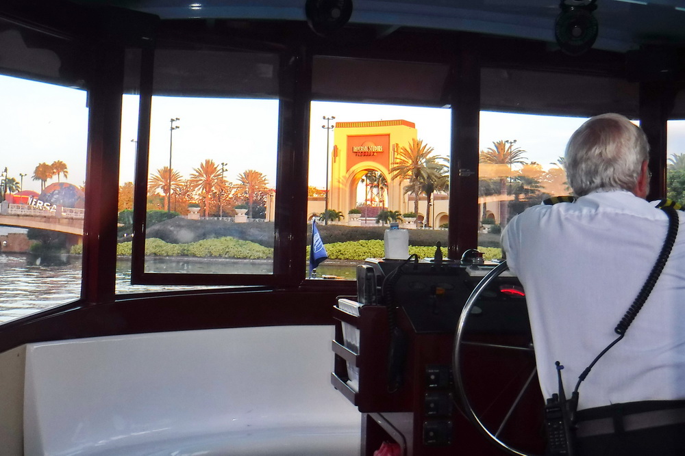 Sunrise arrival at the Universal Orlando theme parks by water taxi. This is one of the many perks of staying at the Hard Rock, Portofino Bay, or Royal Pacific Hotels.
