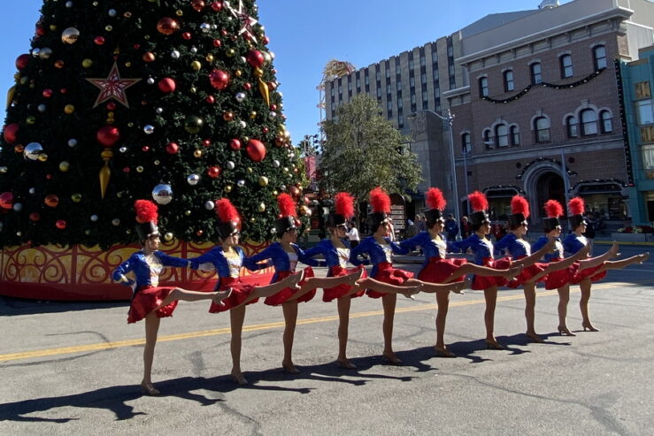 Rockettes in front of the Christmas tree in Universal Studios Florida