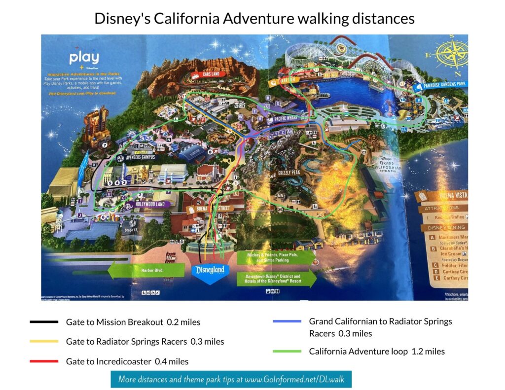 Disney's California Adventure walking distances map
