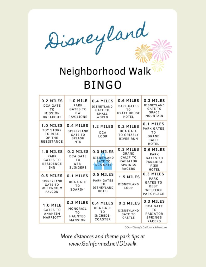 Disneyland neighborhood walk bingo